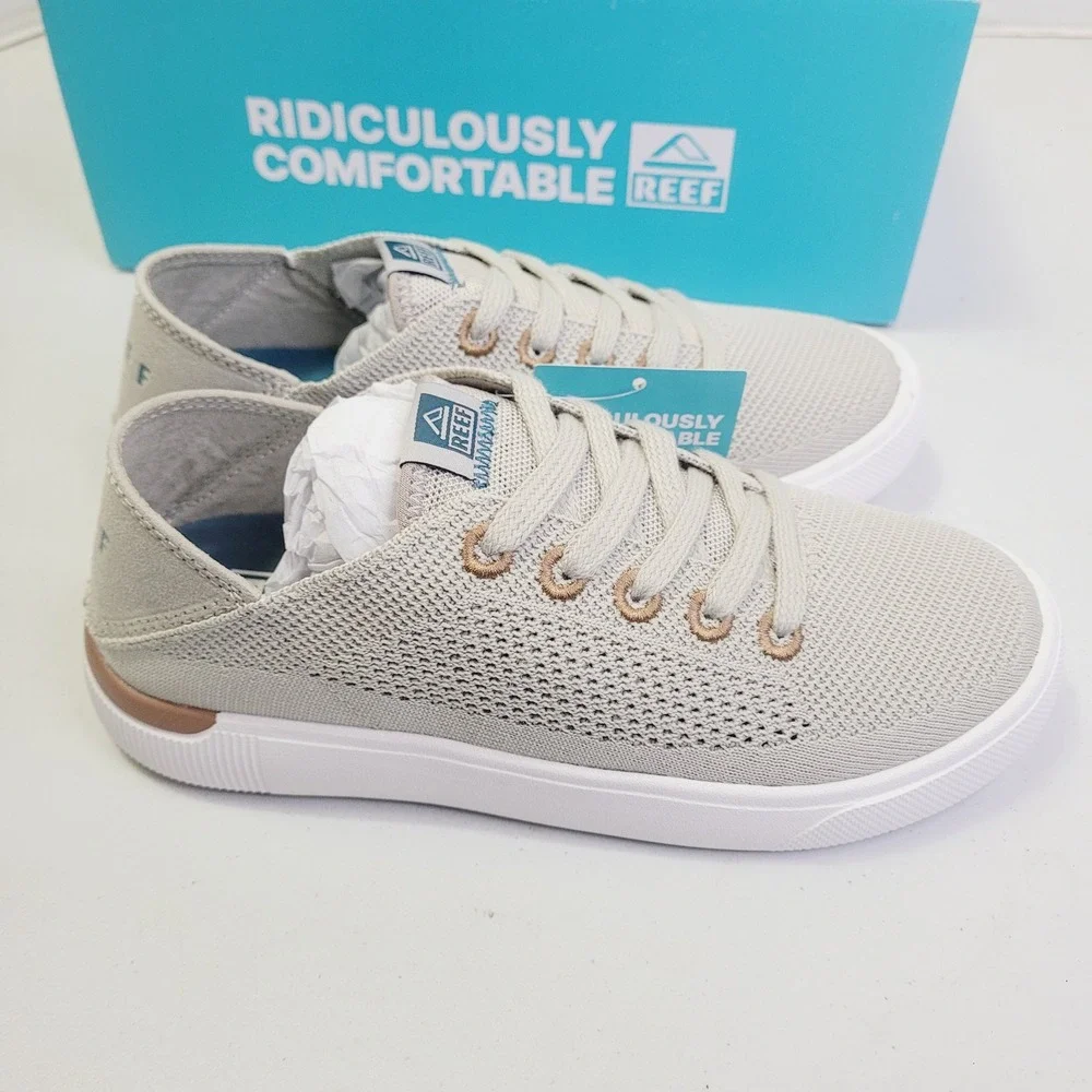Reef Kids Neptune Sneakers Size 2 Tan Knit Low Top Cushion Comfort CK0247
